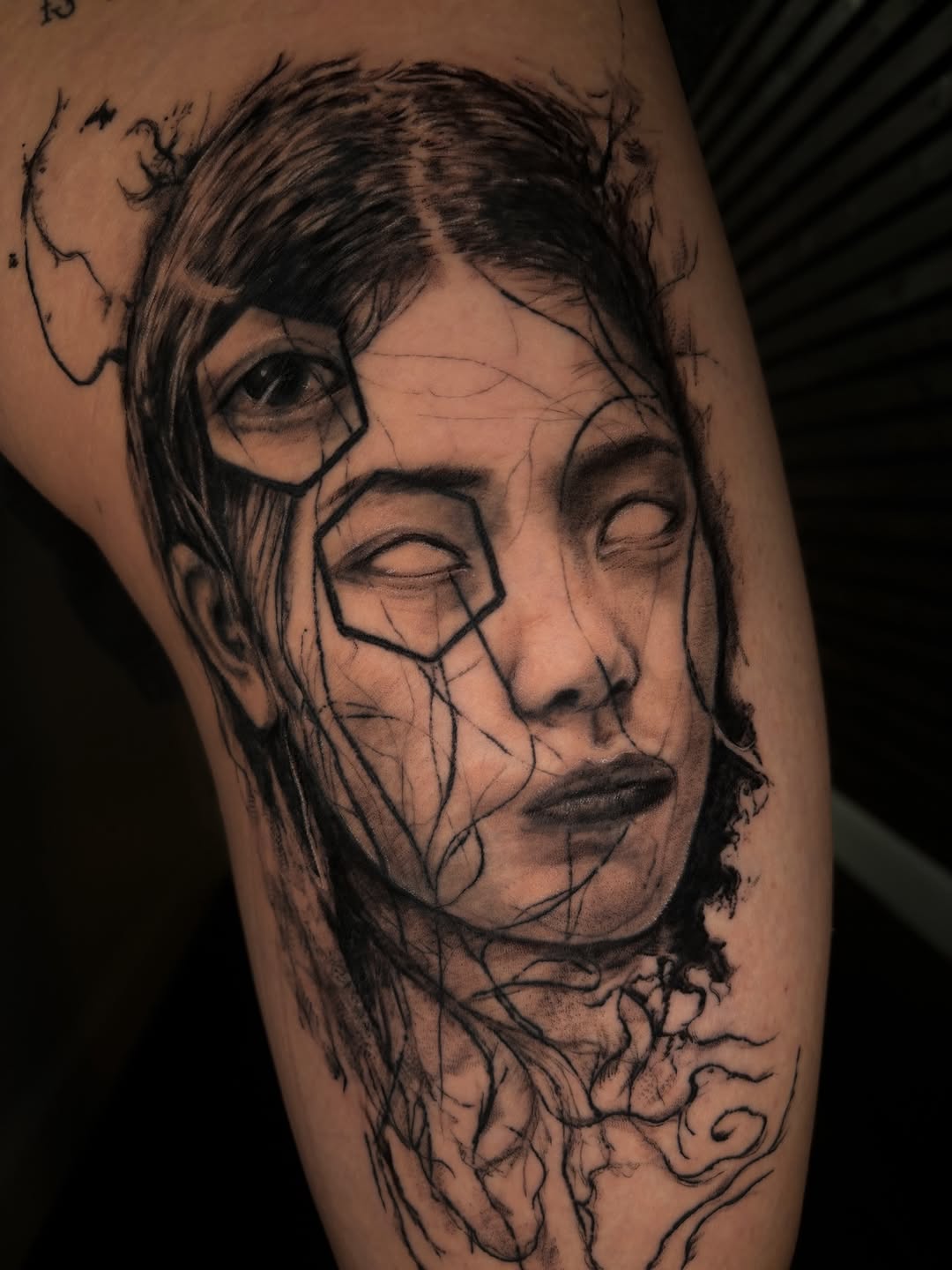 Tattoo by @profound.desires — black_and_grey, dark_realism