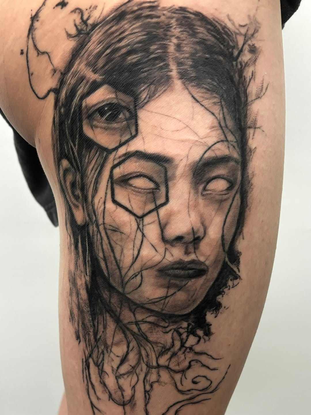 Tattoo by @profound.desires — black_and_grey, dark_realism