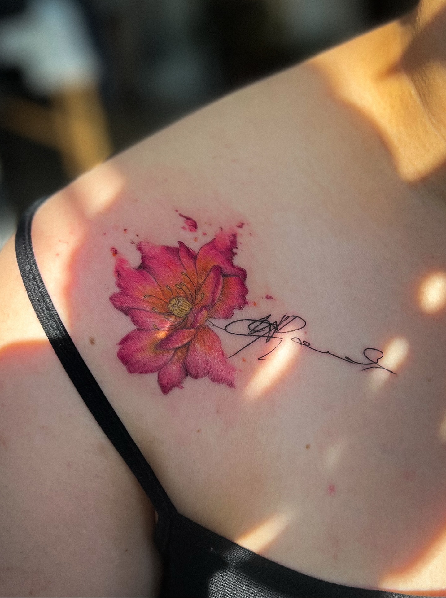 Lotus flower watercolor tattoo by sebs phạm, Los Angeles, California