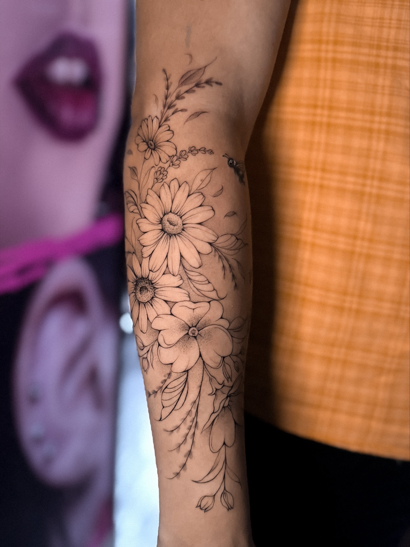 Daisies black and grey tattoo on the forearm by πππΉππππππππππππ