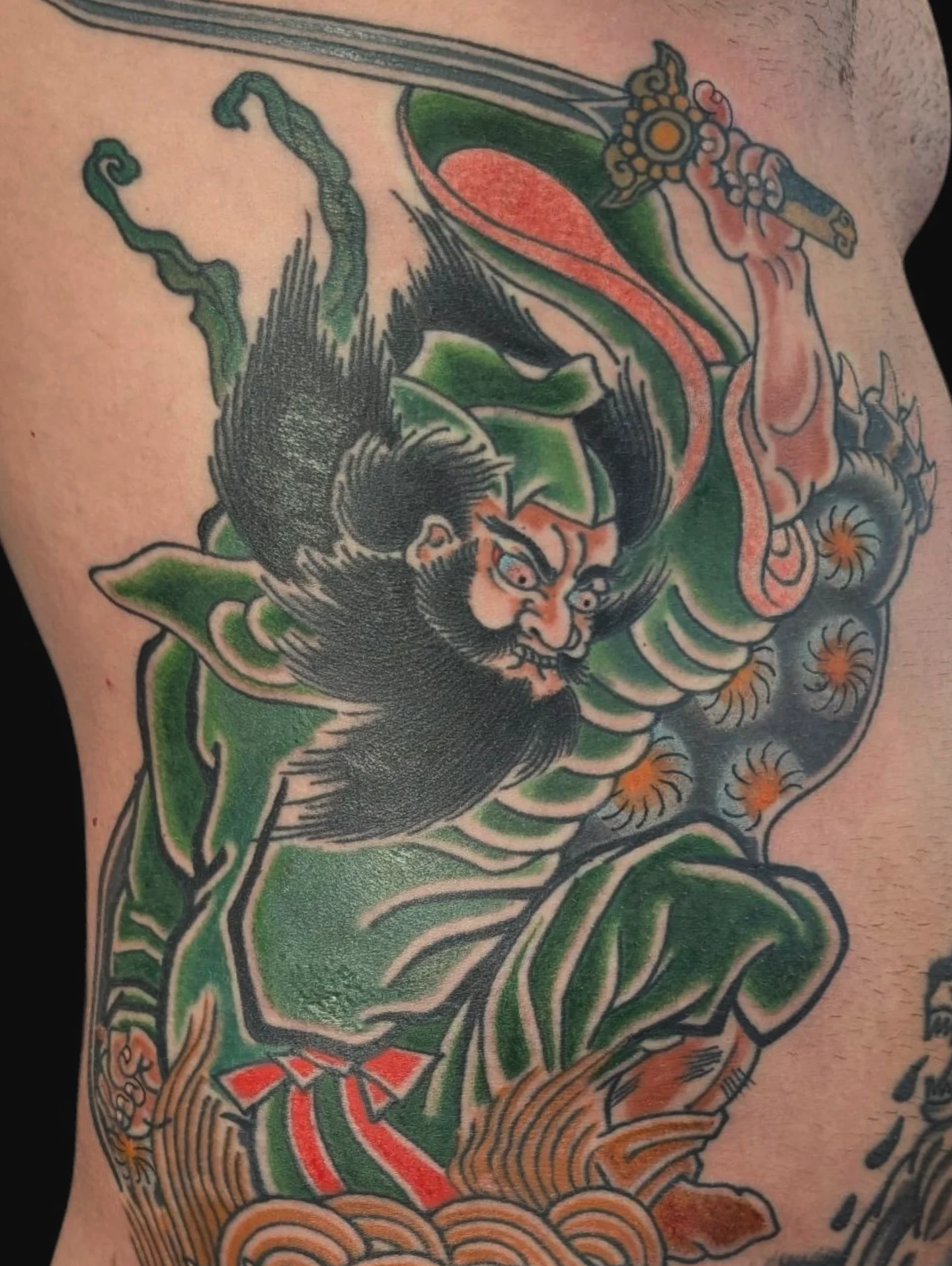 Warrior American traditional tattoo on the thigh by Angela Mukai