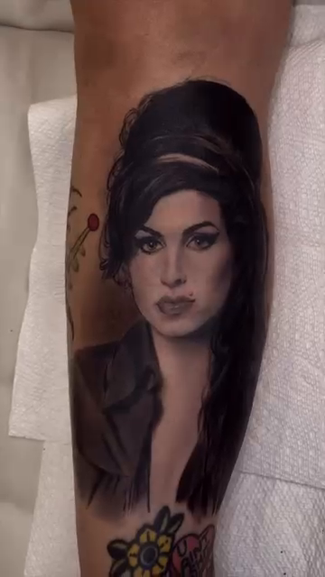 Amy Winehouse portrait realism tattoo by Jazz