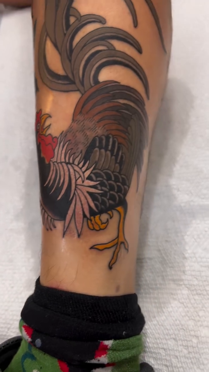 Rooster American traditional tattoo by superteal