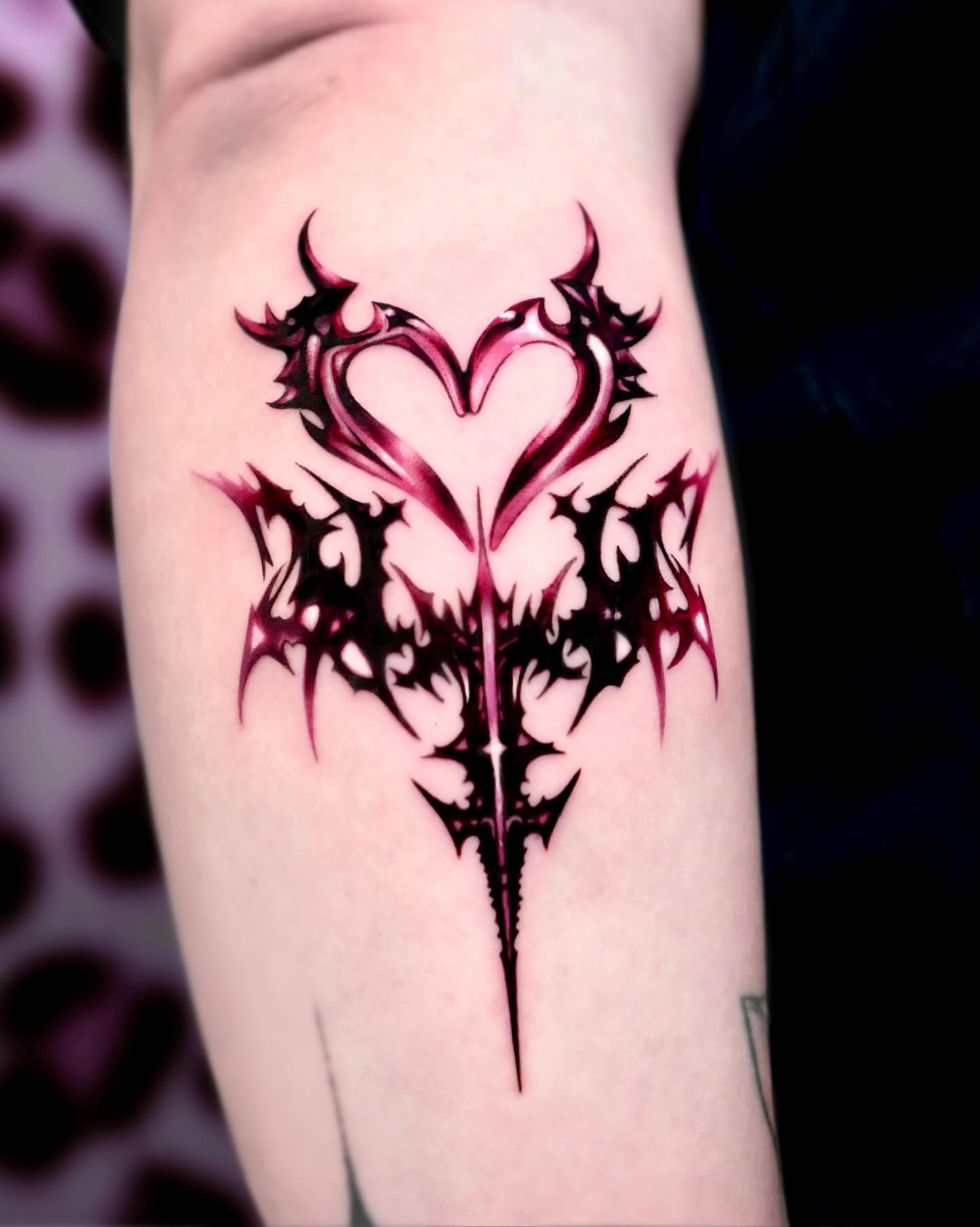 Heart with thorns tribal tattoo on the forearm by Cyber sigil & ornamental tattoo π₯