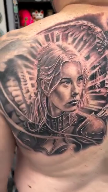 Woman and demons dark realism tattoo by Steve Bishov