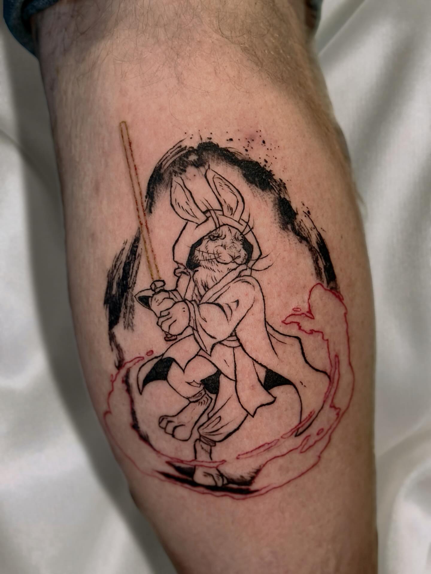 Rabbit warrior dotwork tattoo on the forearm by Lex