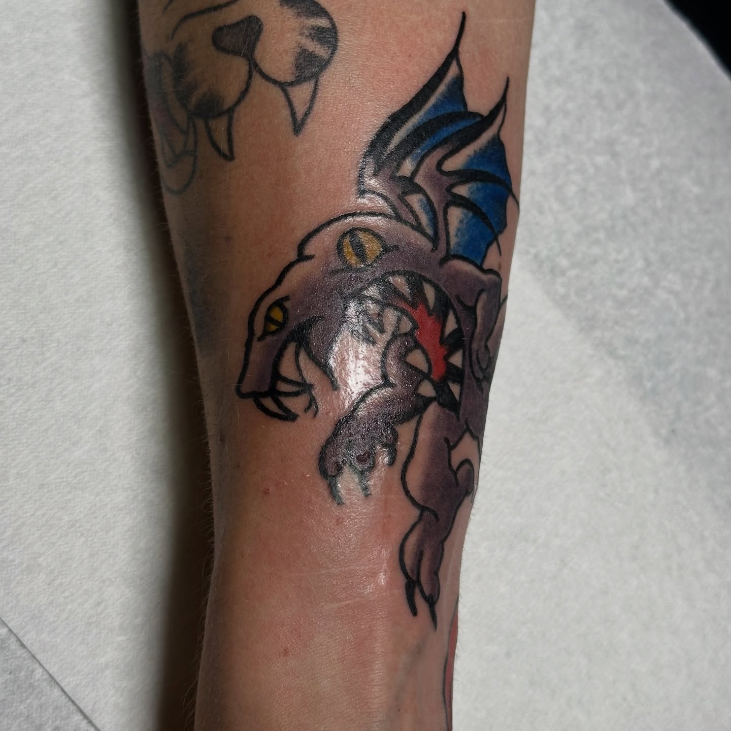 Dragon neo-traditional tattoo on the forearm by Gabriel F Kingston Beitia