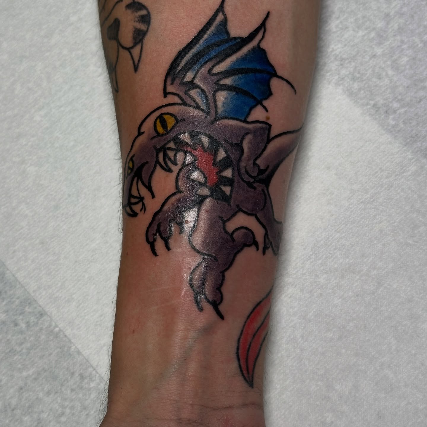 Dragon American traditional tattoo on the forearm by Gabriel F Kingston Beitia