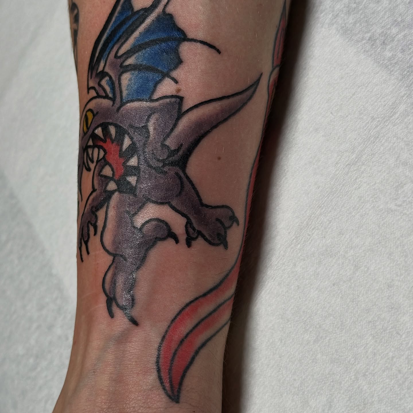 Dragon American traditional tattoo on the forearm by Gabriel F Kingston Beitia
