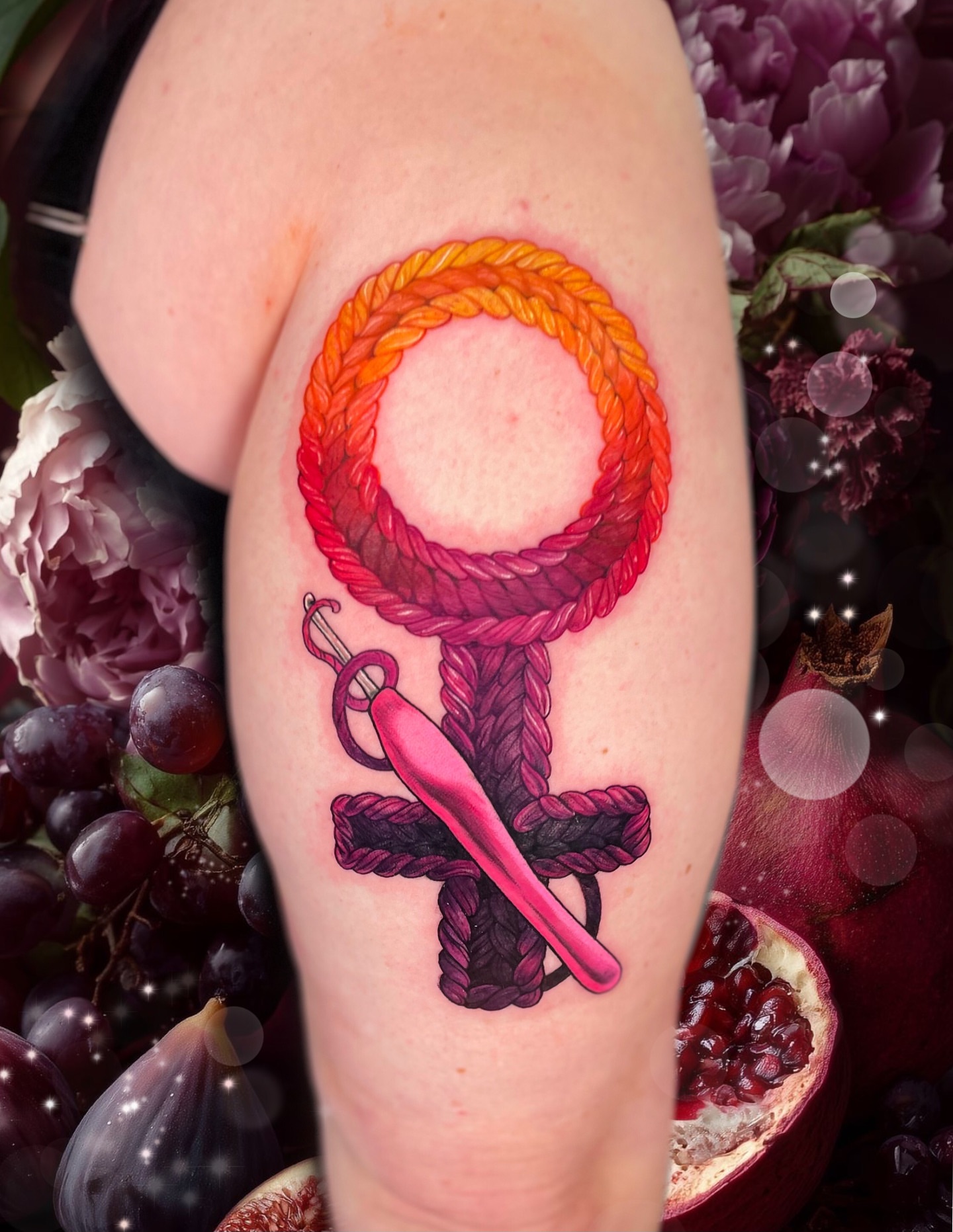 Female symbol with rope new school tattoo on the forearm by Wendy Ruiz