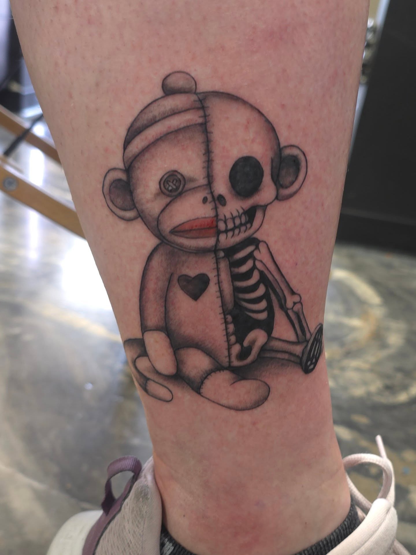Voodoo doll skeleton realism tattoo on the forearm by Trinity