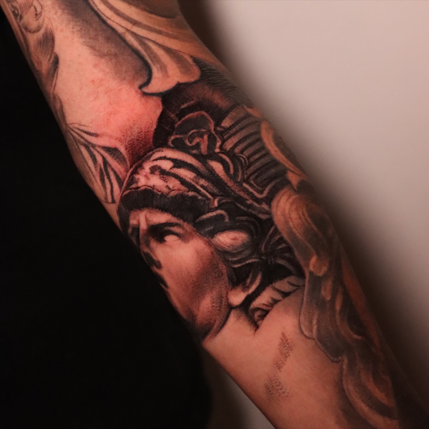 Medusa realism tattoo on the forearm by elvis flores