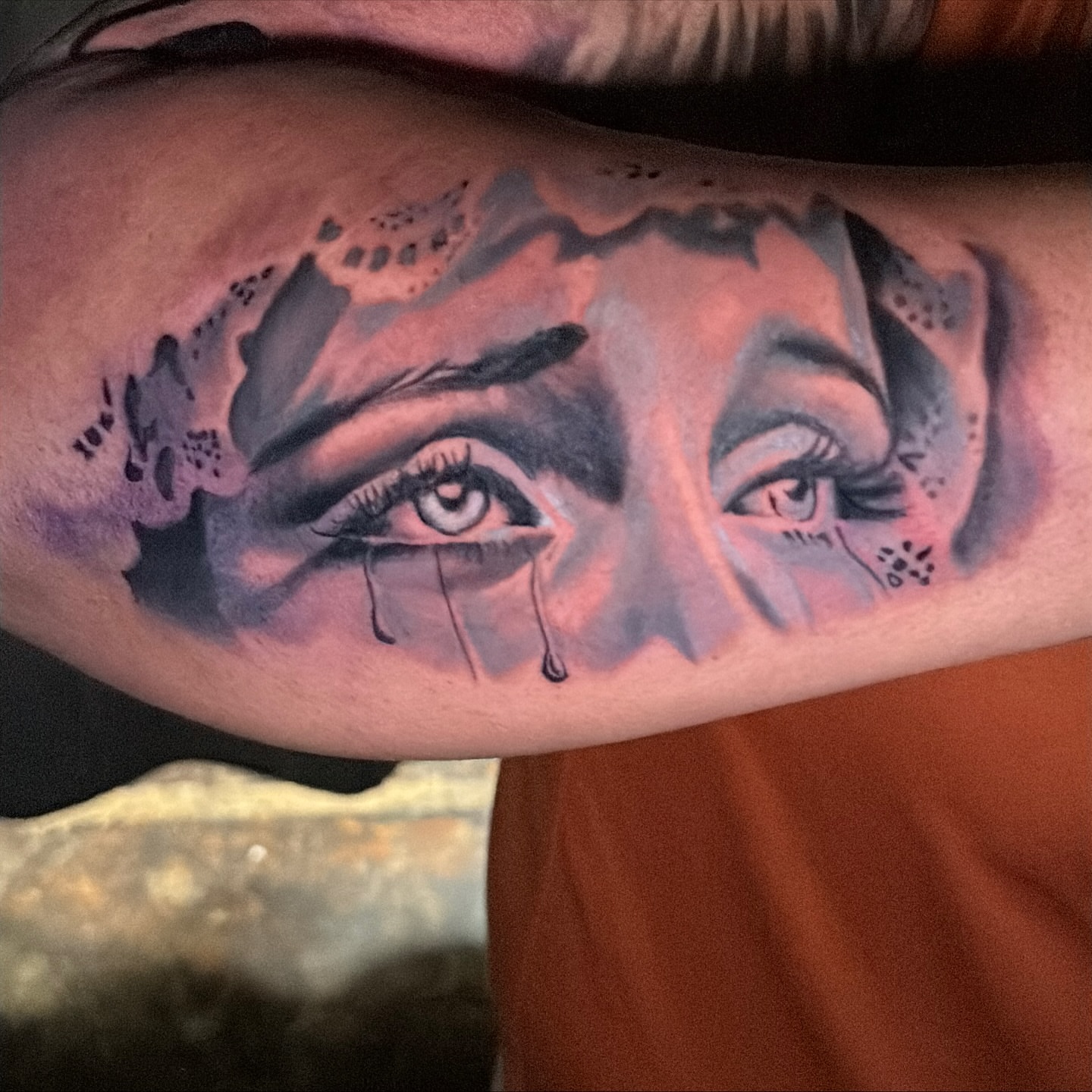 Tearful eyes realism tattoo on the forearm by Eric Garcia