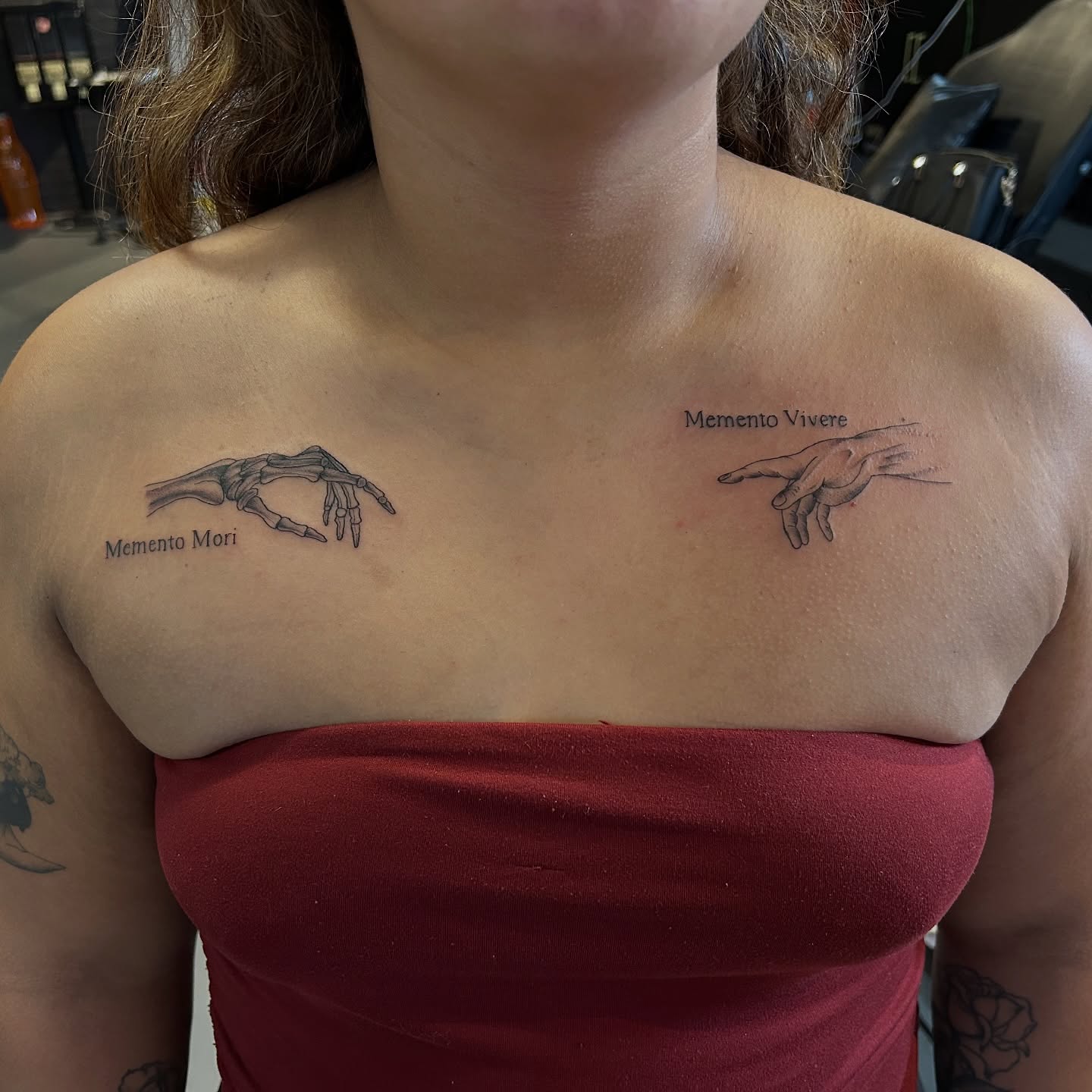 Hands black and grey tattoo on the chest by @inkspirationtattoo_co
