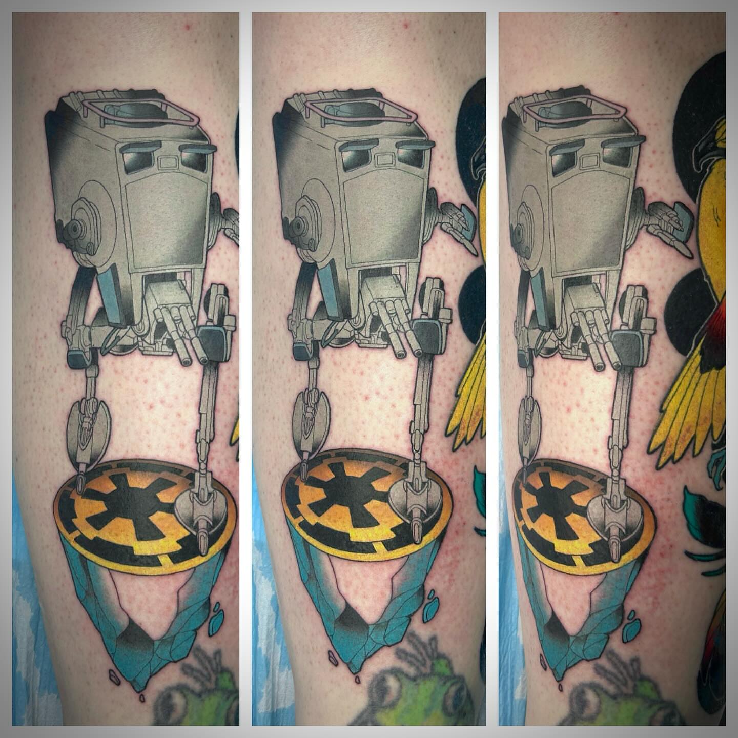 AT-AT walker American traditional tattoo on the thigh by Steve Hooker