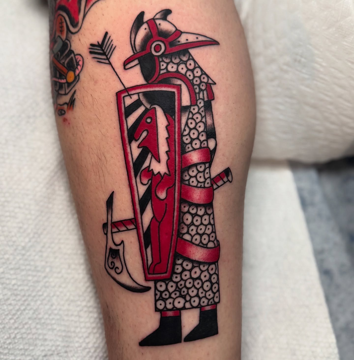 Raven warrior American traditional tattoo on the forearm by Bre