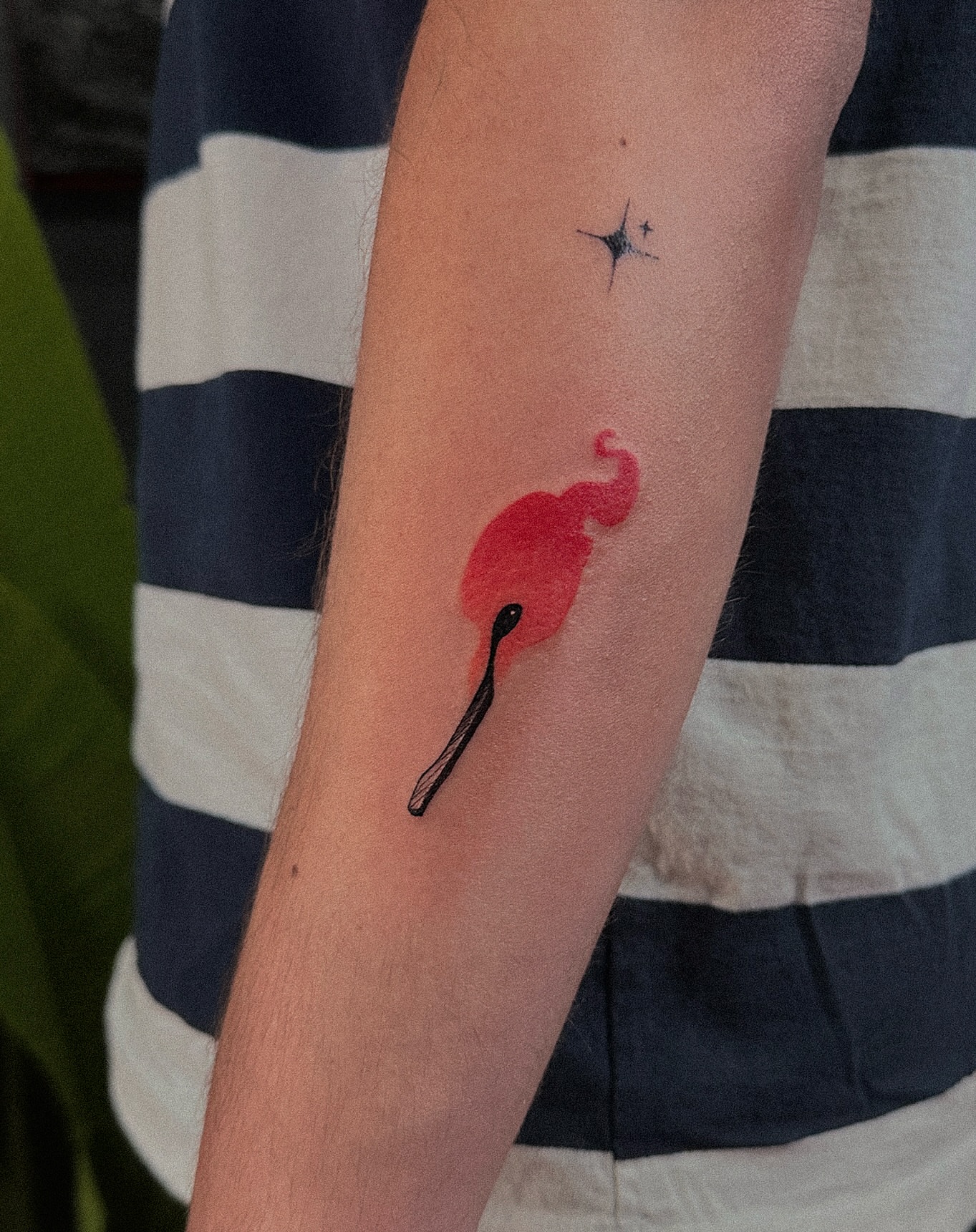 Flamingo dotwork tattoo on the forearm by Tattoo Artist 👩🏻‍🎨 ATX