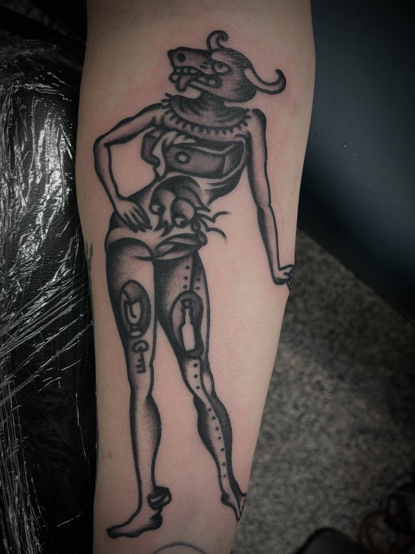 Mythical creature American traditional tattoo on the forearm by Deya Aven, Nashville, Tennessee