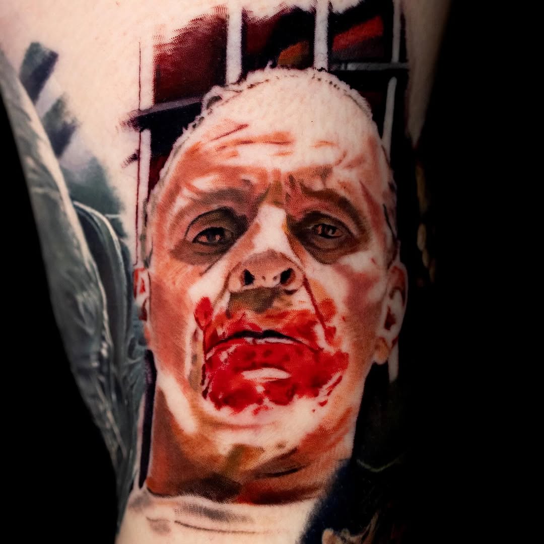 Hannibal Lecter portrait realism tattoo on the forearm by Realistic tattoos in Minneapolis, MN, Minneapolis, Minnesota