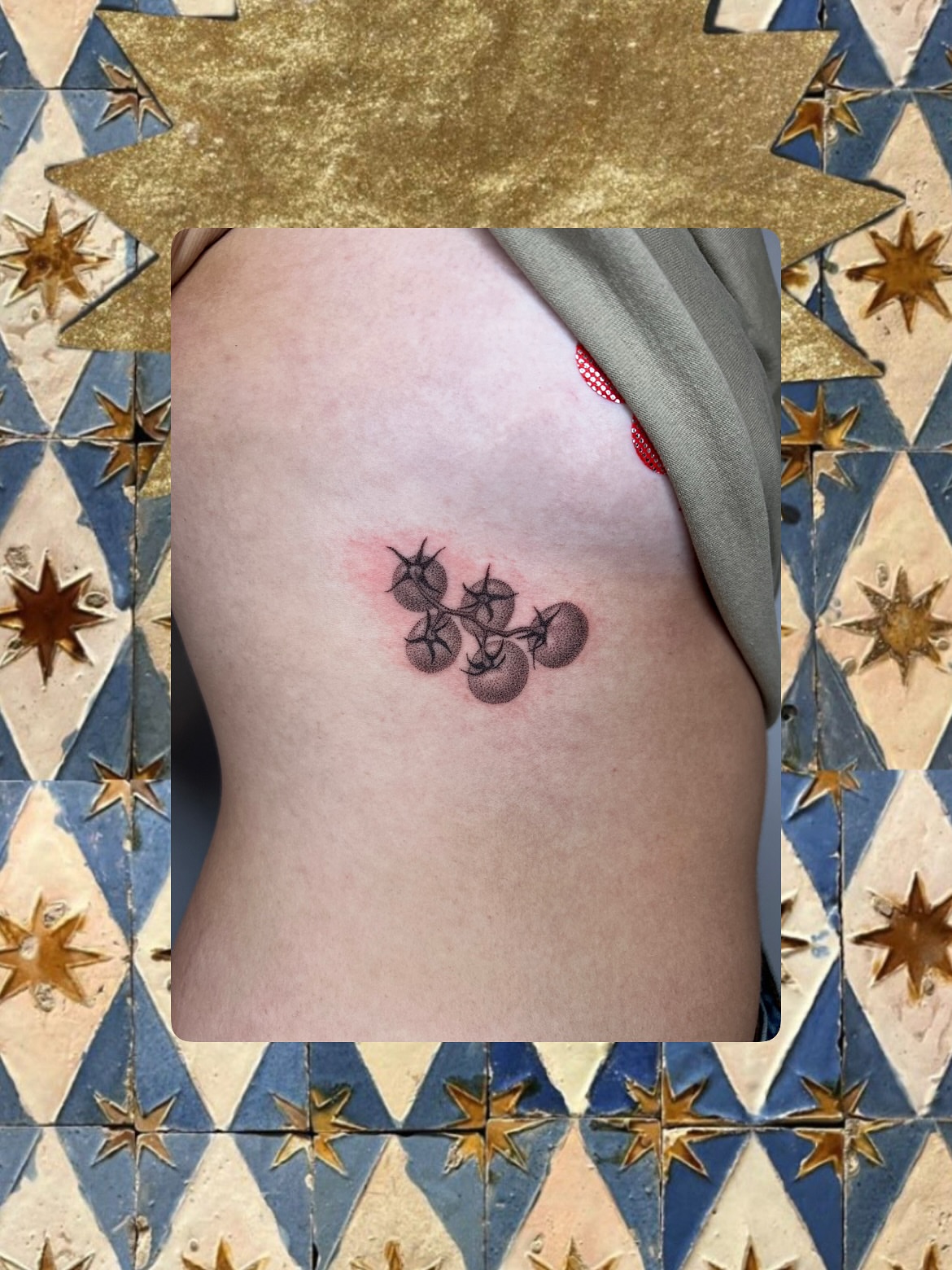 Tomato cluster realism tattoo on the ribs by kait ❃ hartman