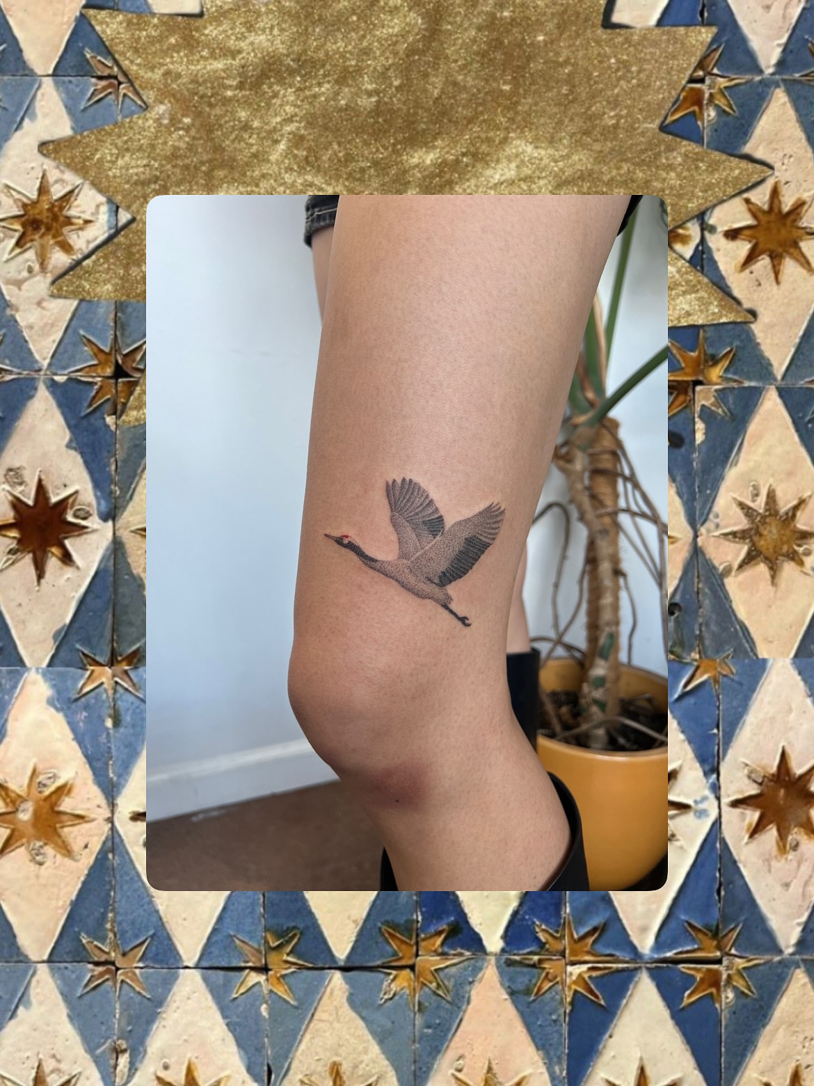 Flying crane realism tattoo on the forearm by kait ❃ hartman
