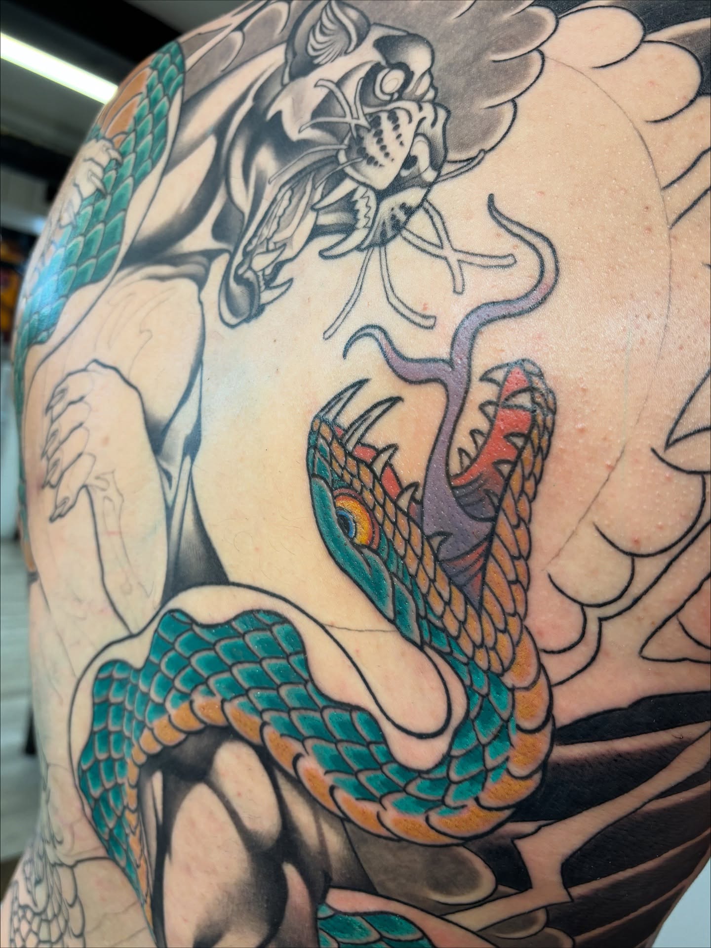 Tattoo by @ajoynerart — american_traditional, japanese_irezumi