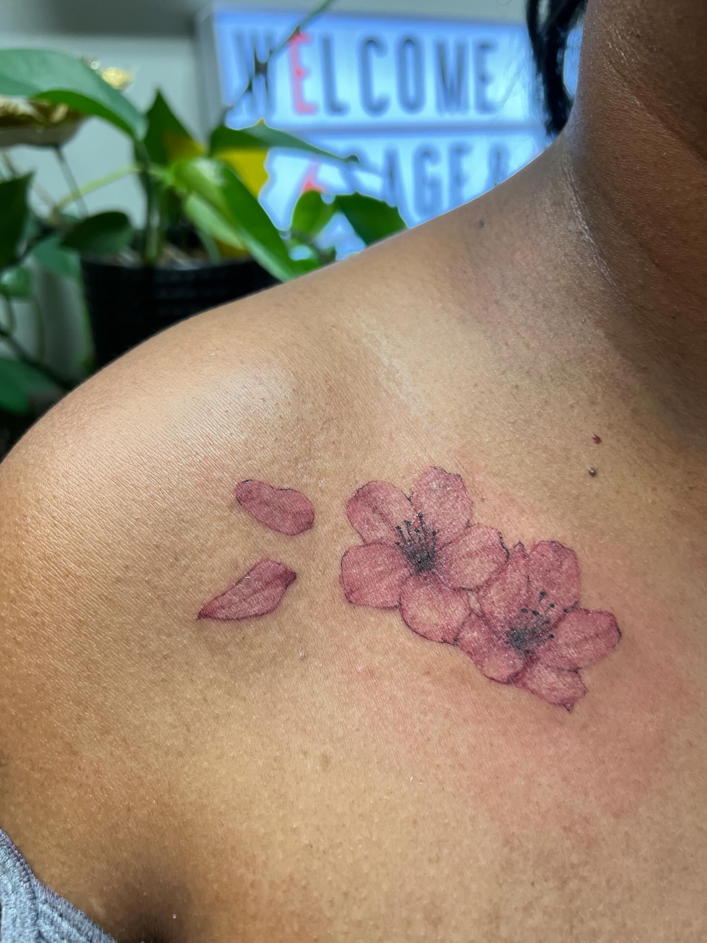 Cherry blossoms watercolor tattoo on the shoulder by 𝖑𝖎𝖑 𝖗𝖎𝖘𝖘