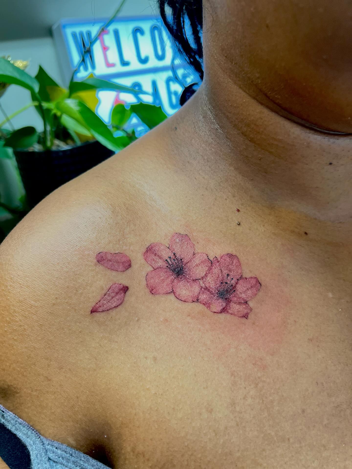 Cherry blossoms dotwork tattoo on the shoulder by 𝖑𝖎𝖑 𝖗𝖎𝖘𝖘