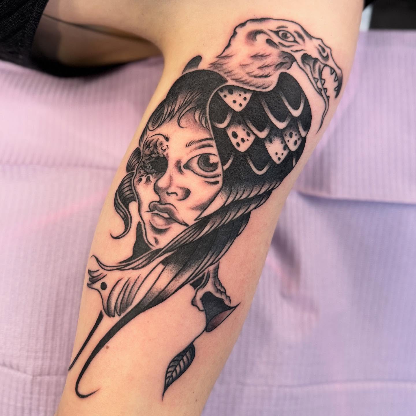 Tattoo by @meathookmanicure — black_and_grey, realism