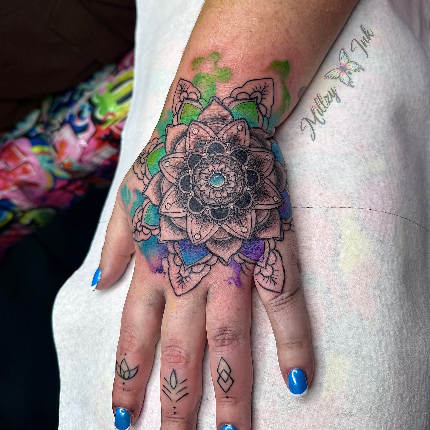 Tattoo by @millzyink — dotwork, watercolor
