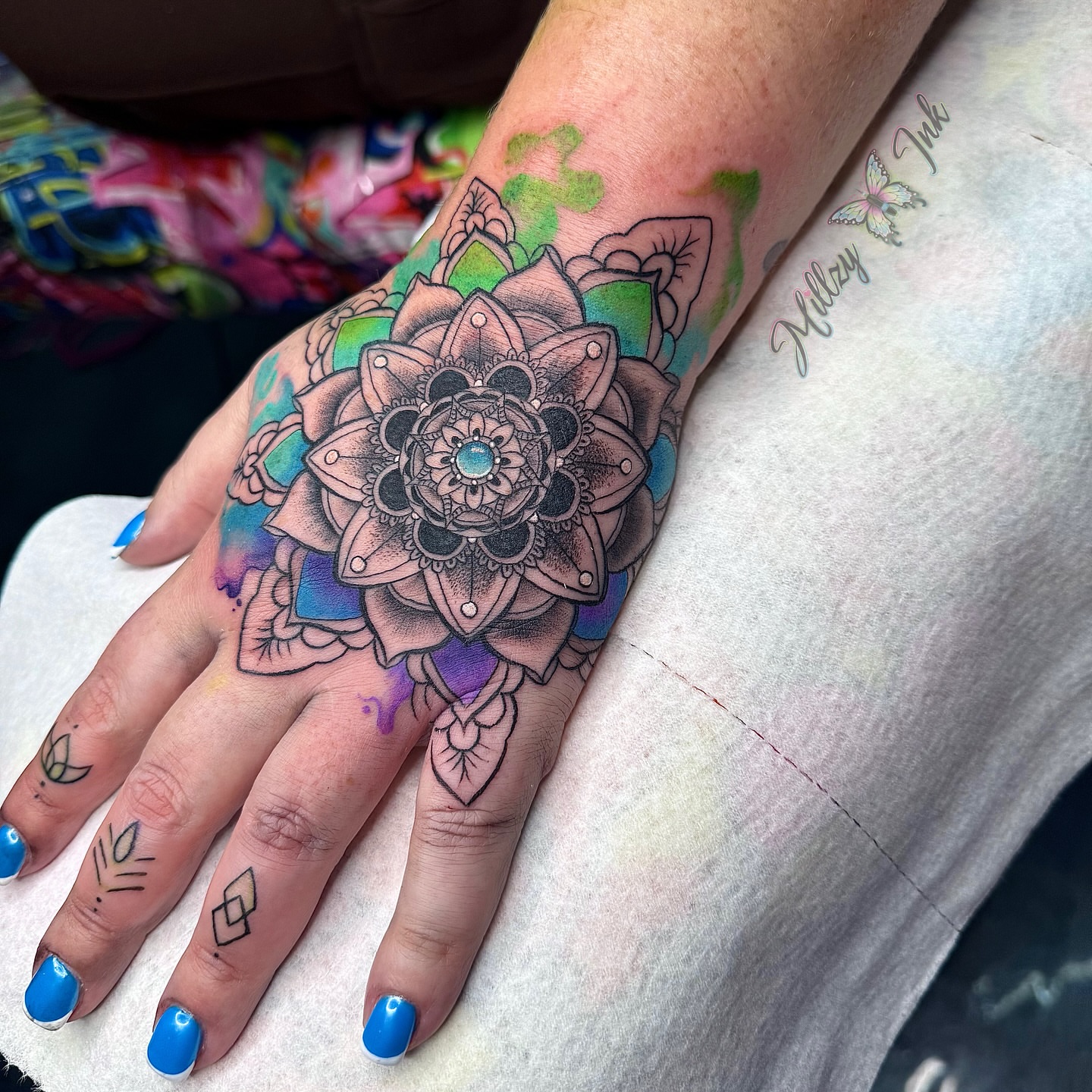 Tattoo by @millzyink — dotwork, ornamental