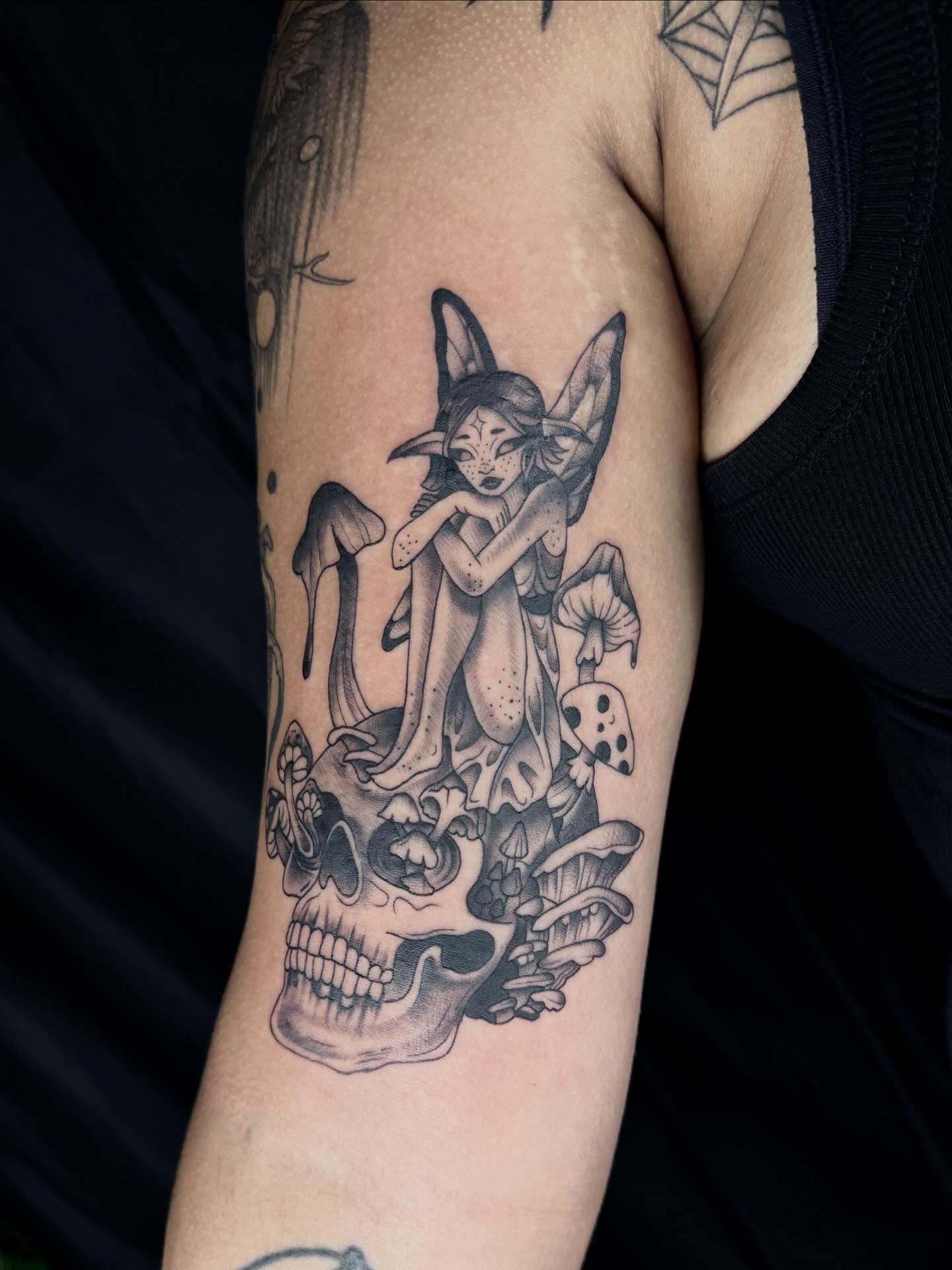Tattoo by @kaliirisart — black_and_grey, dark_realism