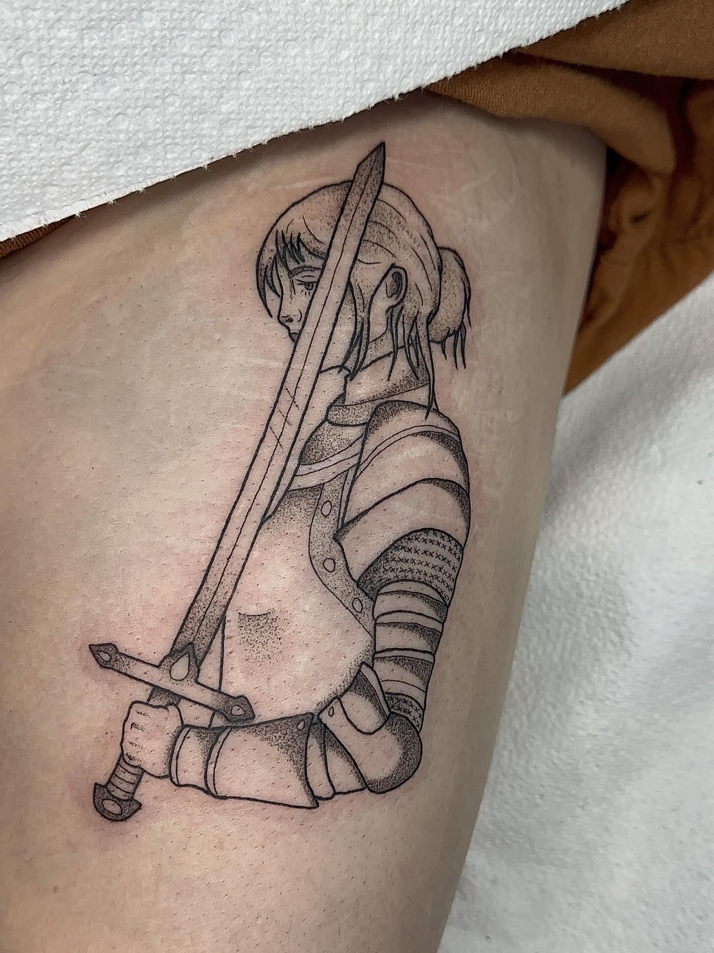 Tattoo by @savannahleetattoos — dotwork, anime
