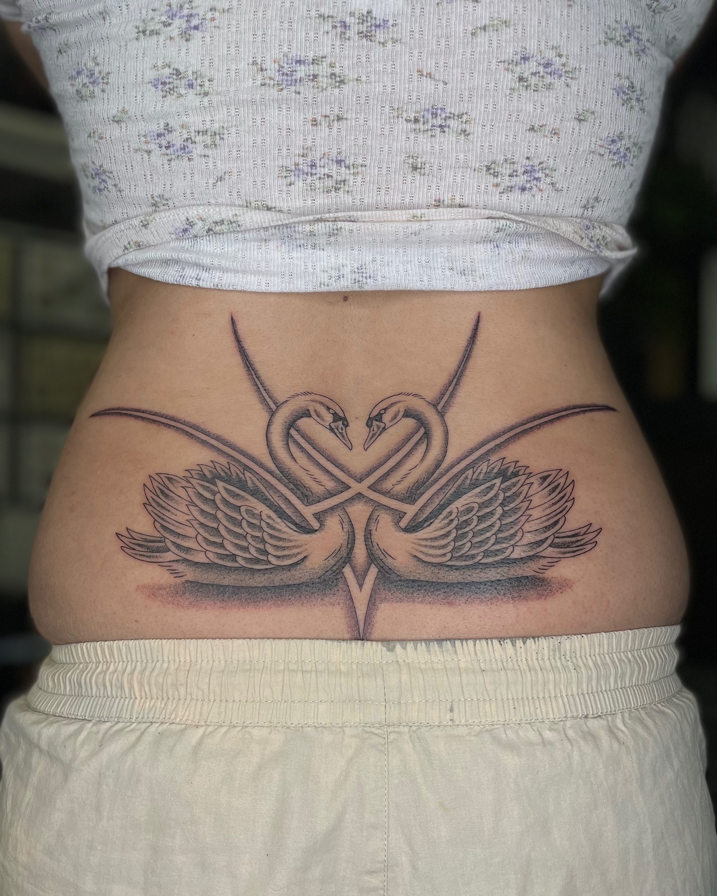 Swans black and grey tattoo on the torso by Tattoo Artist, in San Francisco, CA