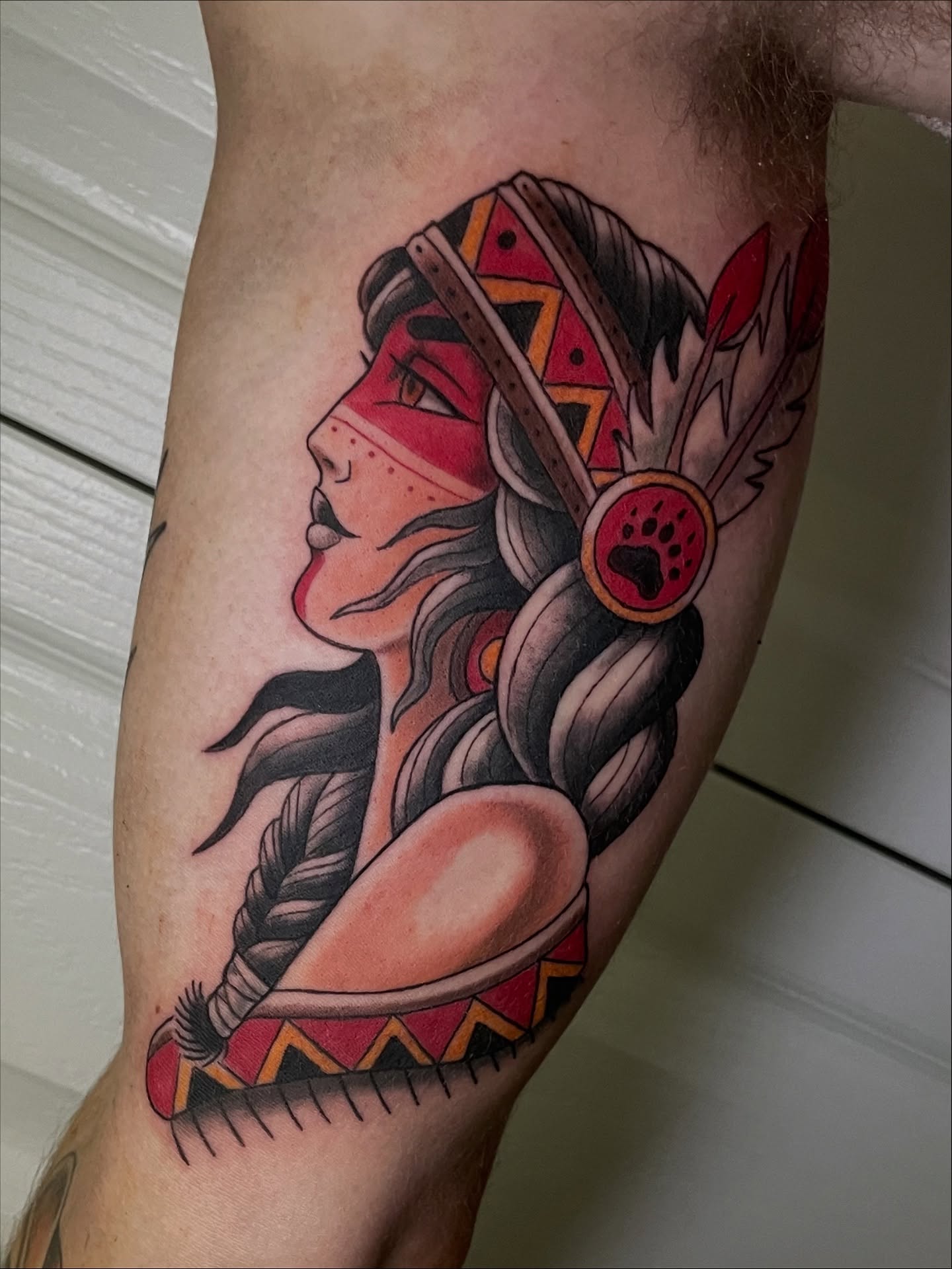 Indian woman American traditional tattoo on the forearm by 𝑲𝒂𝒊𝒕 𝑨𝒏𝒅𝒆𝒓𝒔𝒆𝒏