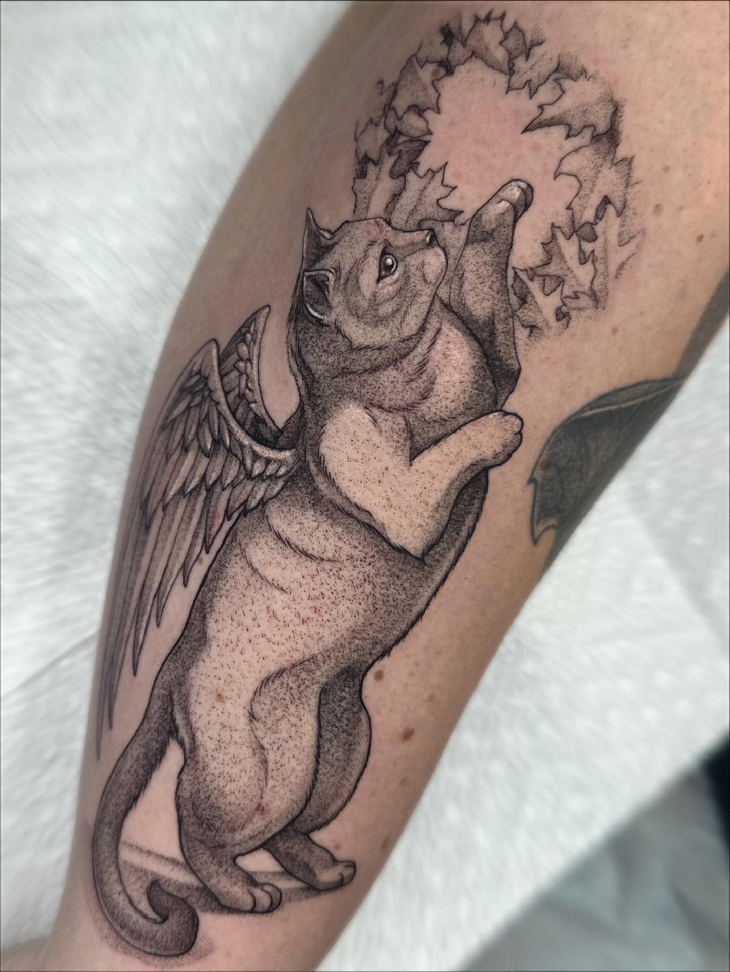 Winged creature dotwork tattoo on the forearm by ᴇʟɪᴢᴀ ɢᴏɴᴢᴀʟᴇᴢ