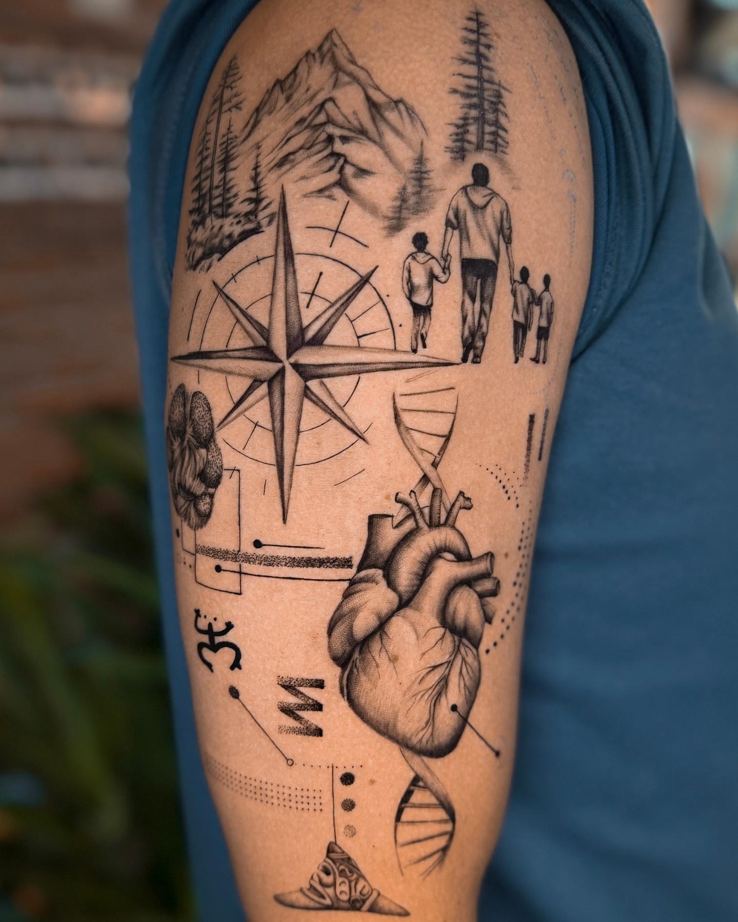 Family journey realism tattoo on the forearm by Christian Guerrero