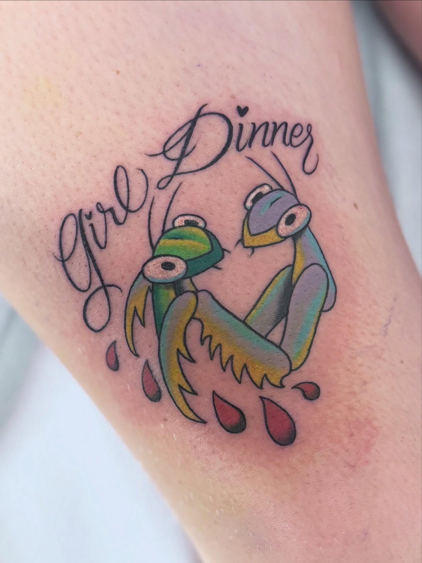 Frog couple new school tattoo on the forearm by Toni🌊