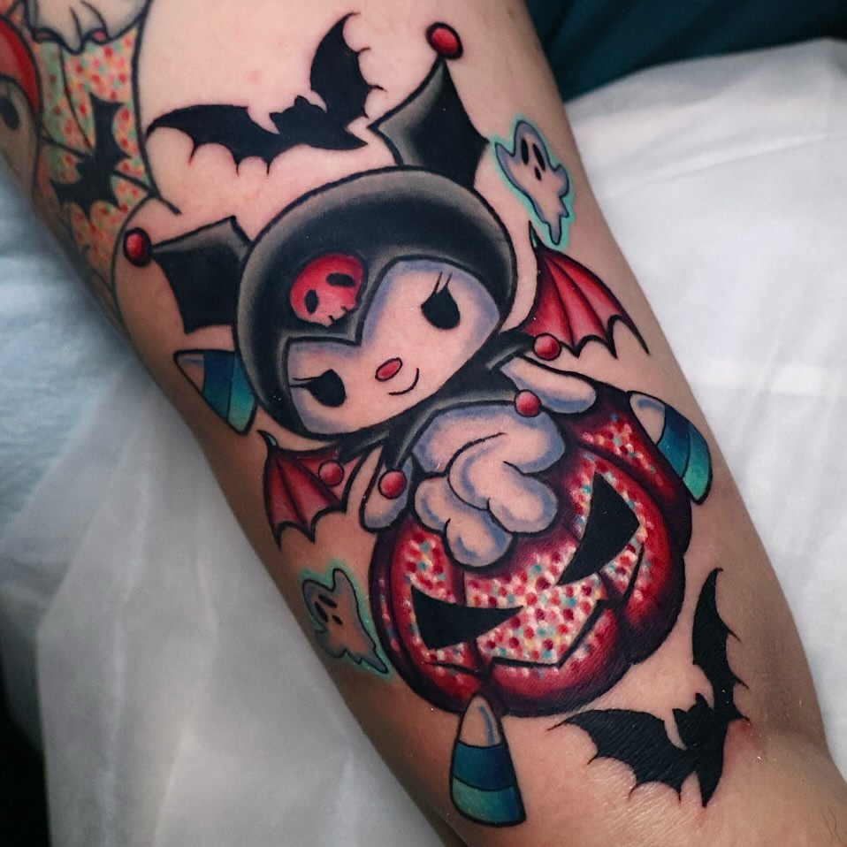 Anime character American traditional tattoo on the forearm by Bailey Drey