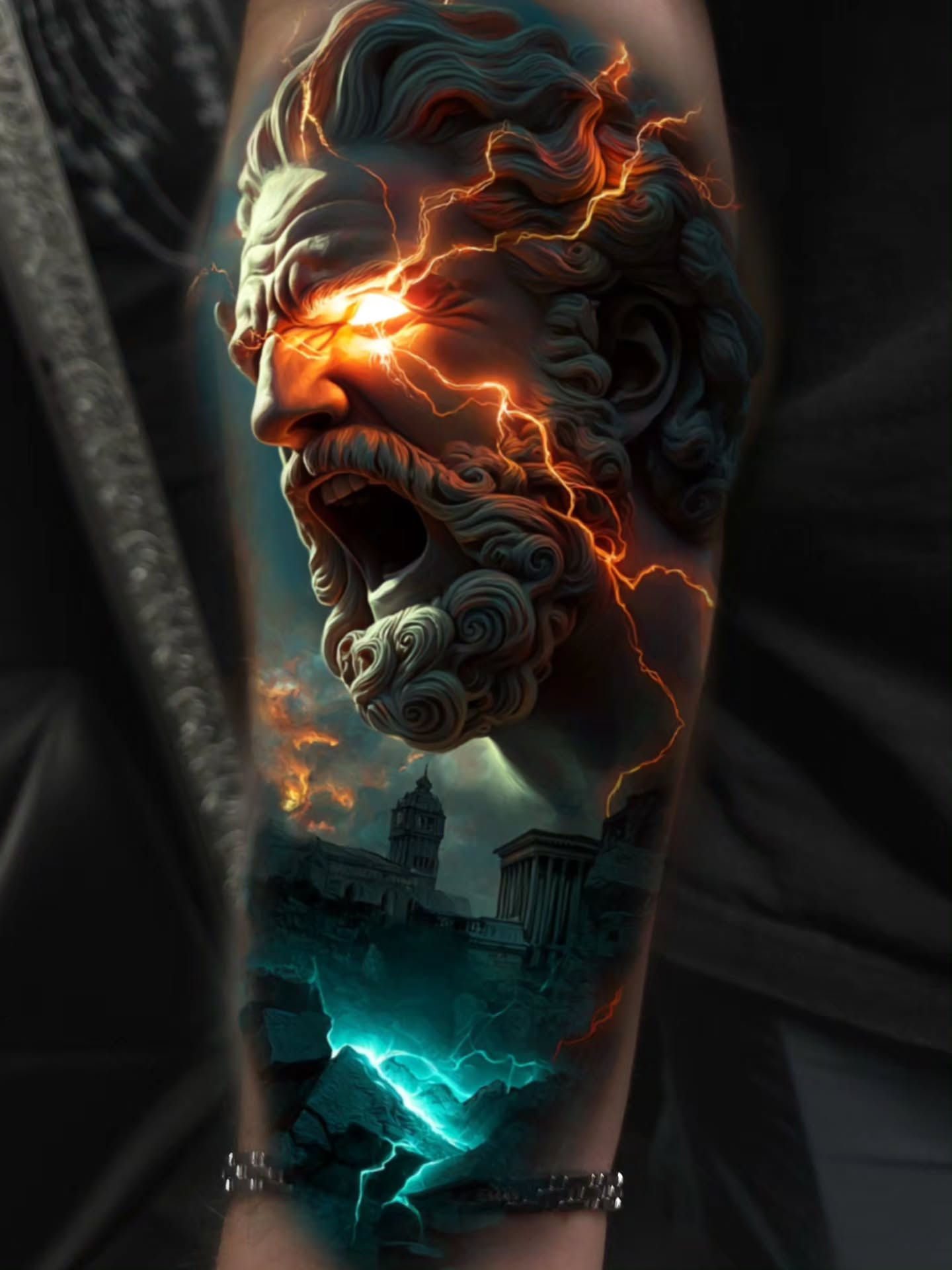 God of thunder realism tattoo on the forearm by Color Realism Tattoos - Metro Detroit