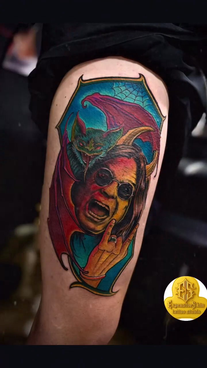 Skull with bat and wings neo-traditional tattoo by David Garcia 📍 West Palm Beach FL. Tattoo