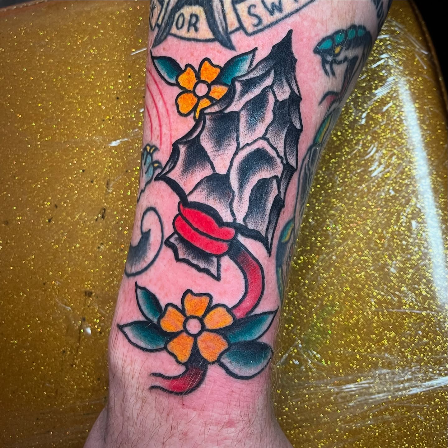 Pineapple American traditional tattoo on the forearm by adamsayre, San Diego, California