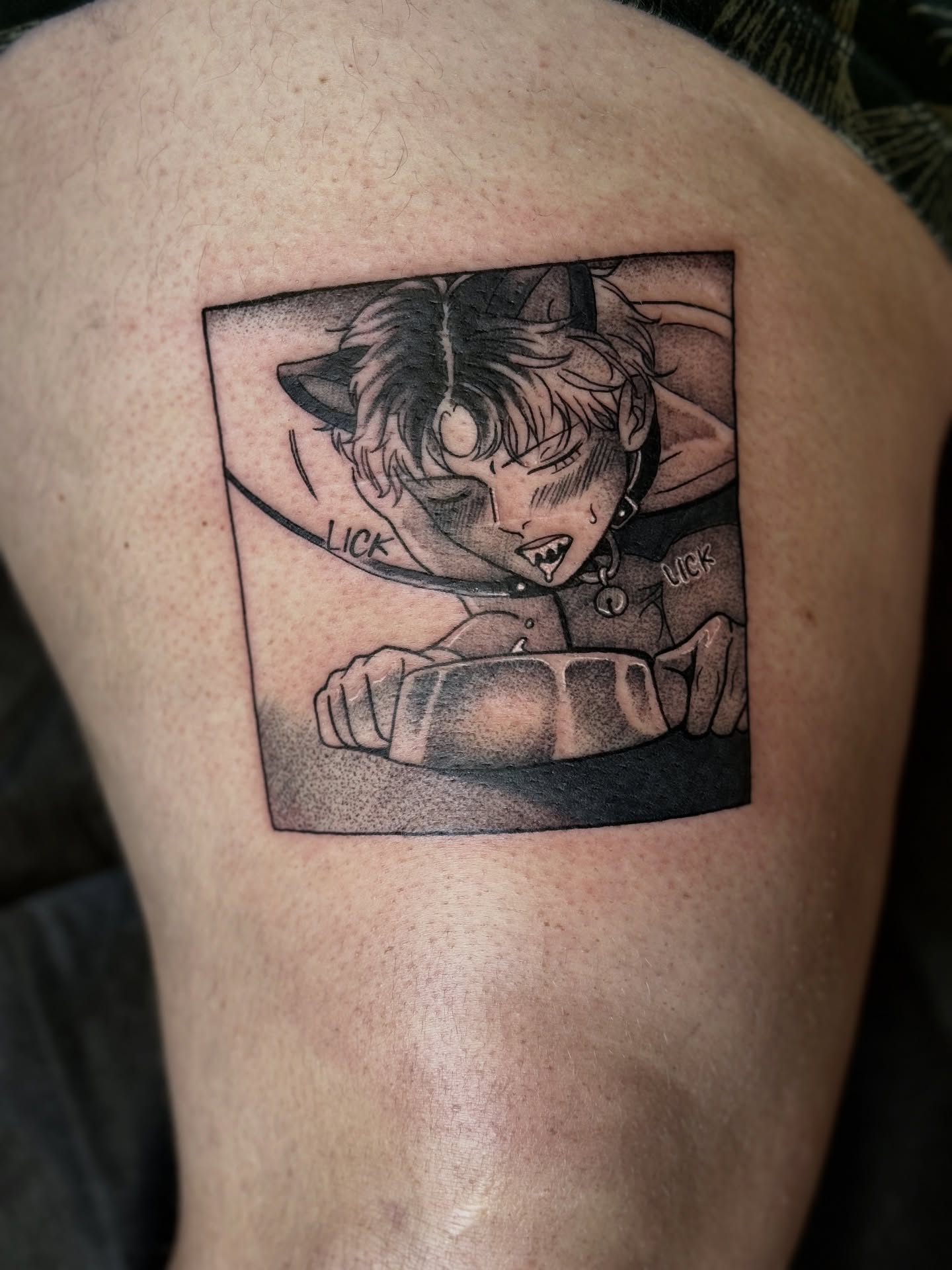 Anime character anime tattoo on the thigh by ⓒⓨⓡⓤⓢ