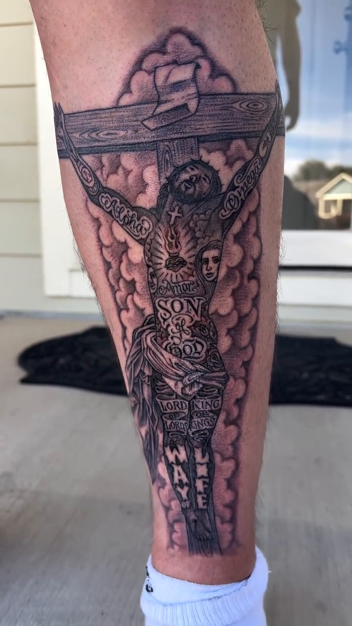 Jesus Christ on the cross realism tattoo by F e A R