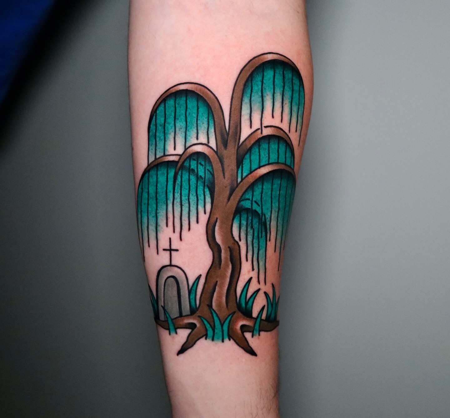 Weeping willow tree neo-traditional tattoo on the forearm by Lauren Howard Tattoos
