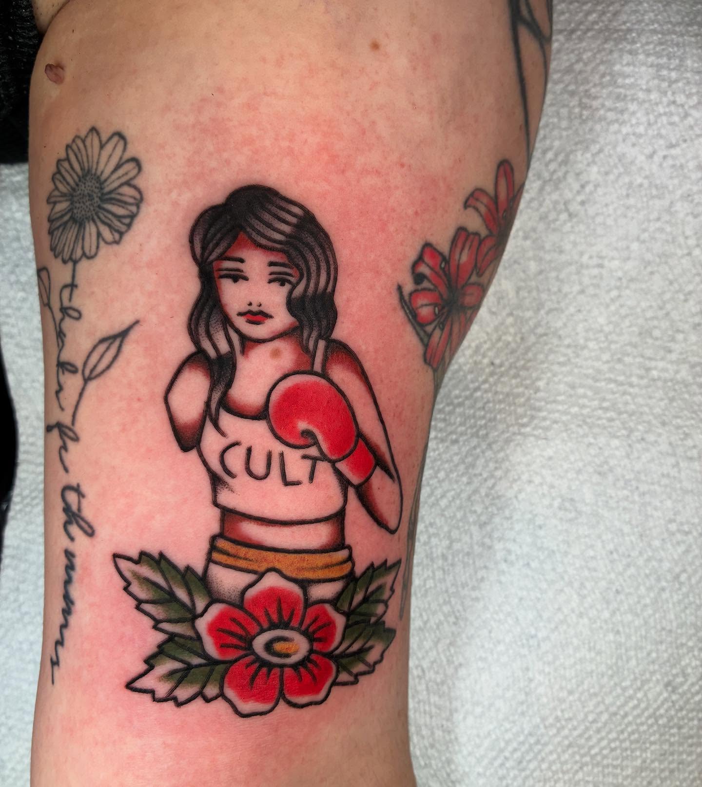 Boxing girl American traditional tattoo on the forearm by ๐๐ช๐๐ซ๐ก๐ ๐๐ฏ๐ถ๐ฉ๐