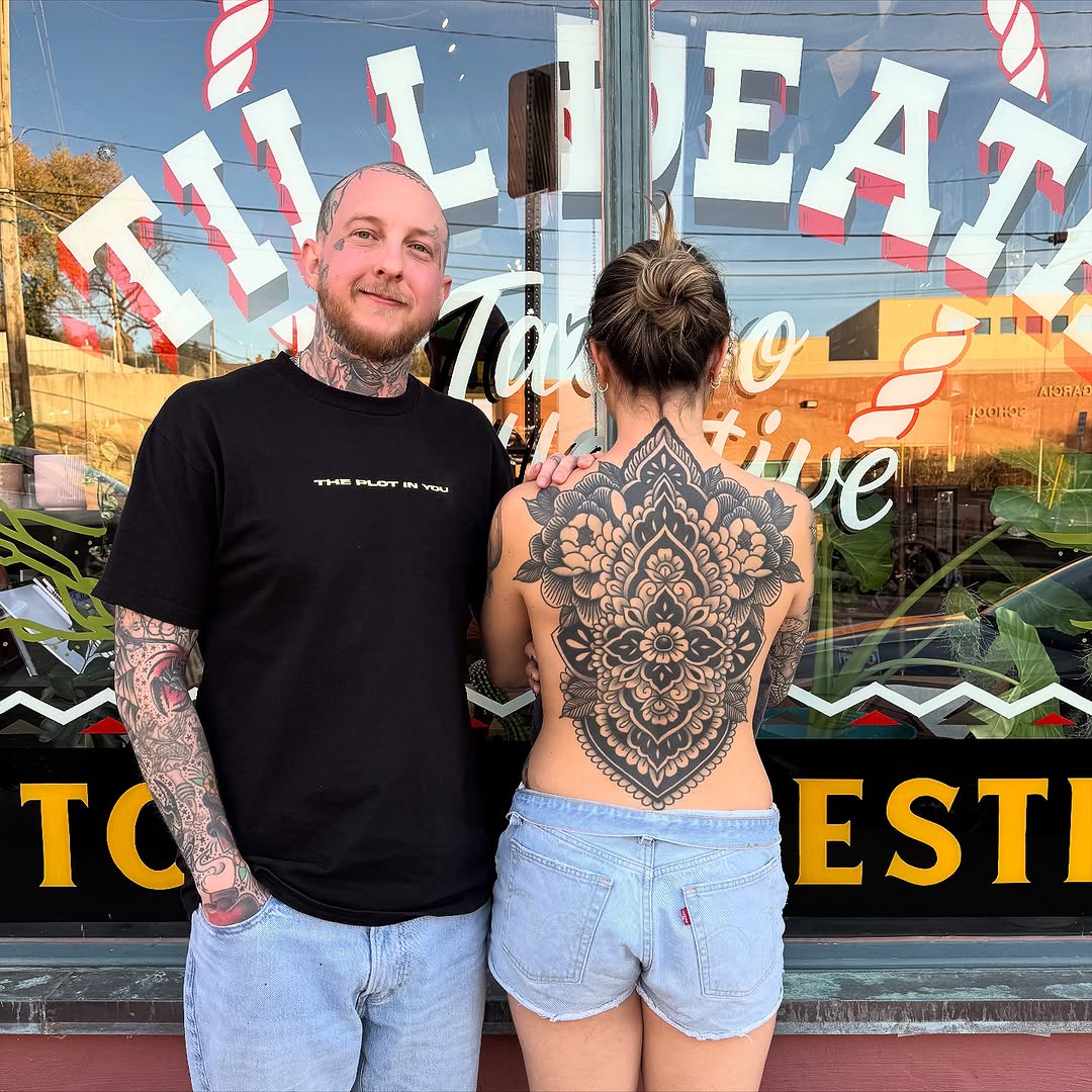 Back mandala geometric tattoo on the back by kenneth nash