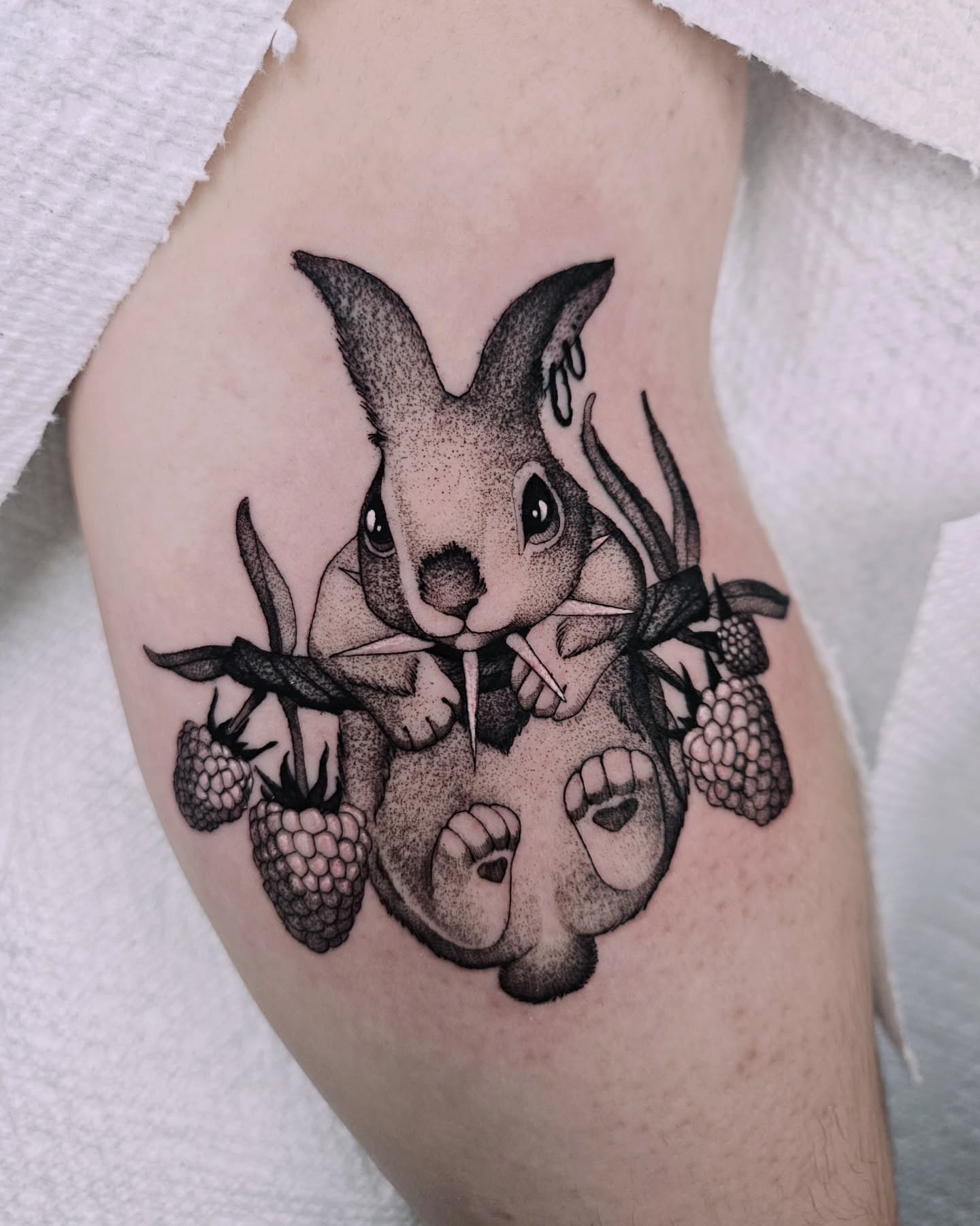 Rabbit dotwork tattoo on the forearm by Sabrina Wagner