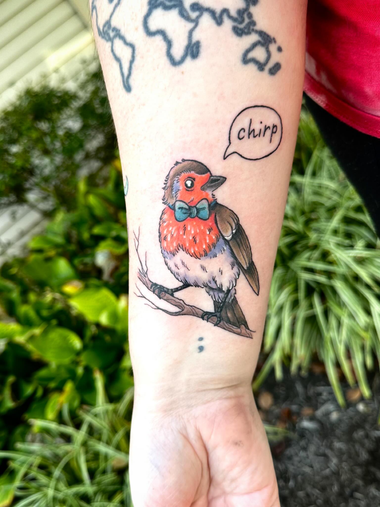Bird illustrative tattoo on the forearm by manda, Lebanon, Ohio
