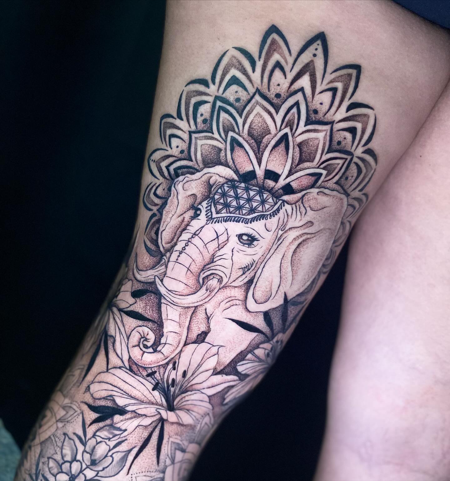 Tattoo by @caseydohnertattoos — dotwork, ornamental